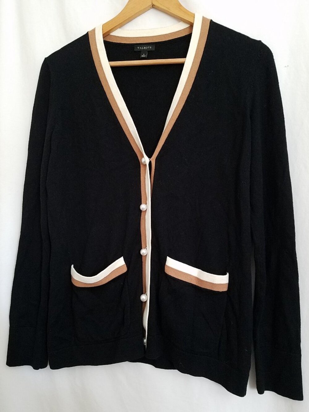 Talbots Cardigan Sweater Women's Small Black Cashmere Blend Button Front Pockets